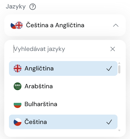 Filtrování hlasů podle podporovaného jazyka