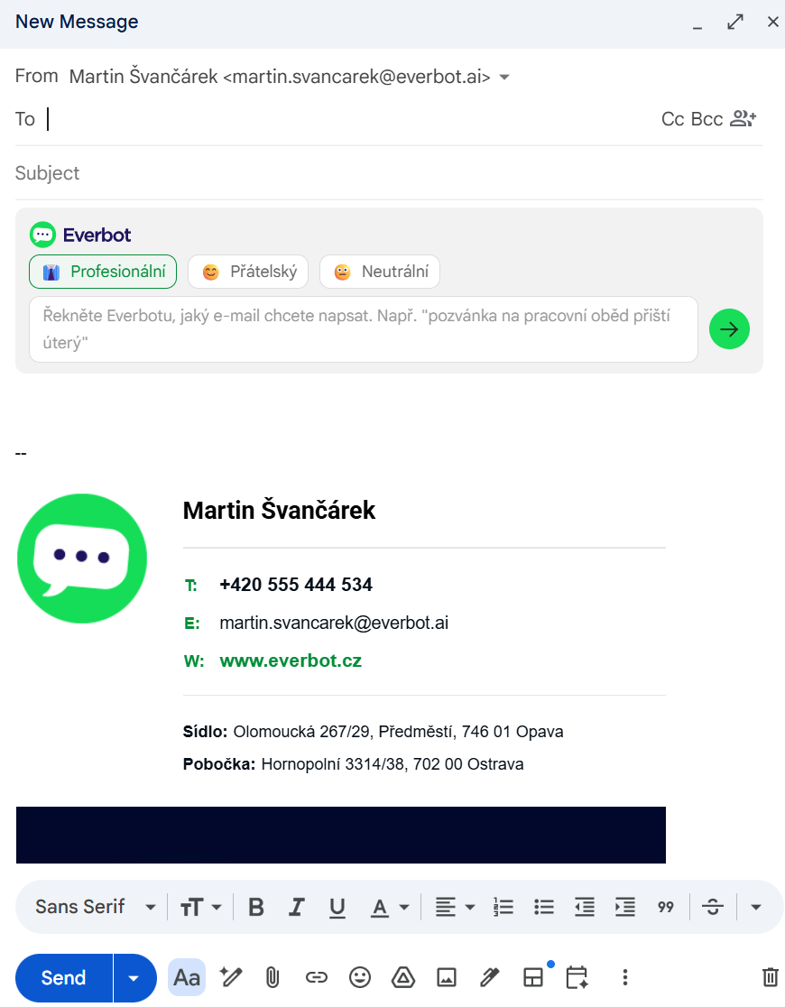 Chrome doplněk Everbot v Gmailu